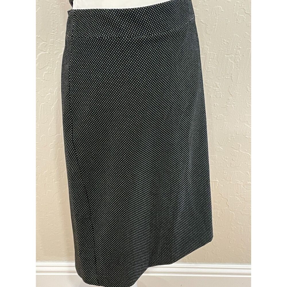 ~ Ann Taylor Factory Skirt 12 Lined Black Dots Zip Hook Slit Pleat Straight